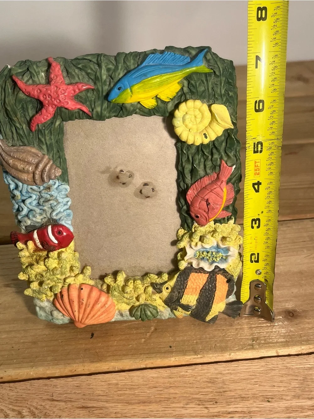 Vintage 3D Tropical Undersea Beach Resin Picture Frame Hand Painted 3.5” X 5”